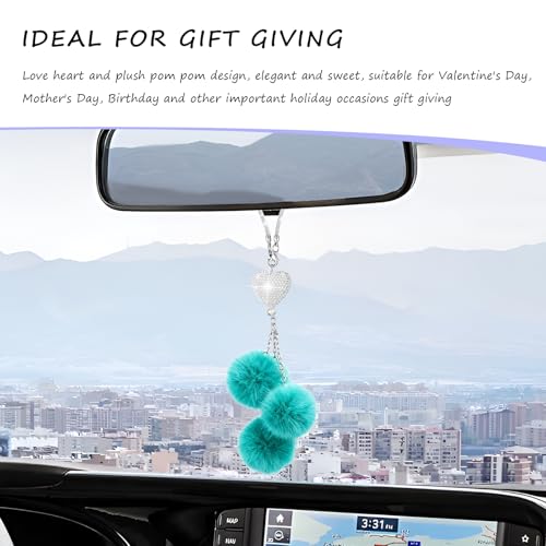 Bling Car Hanging Ornament with Rhinestones & Plush Balls - Blue