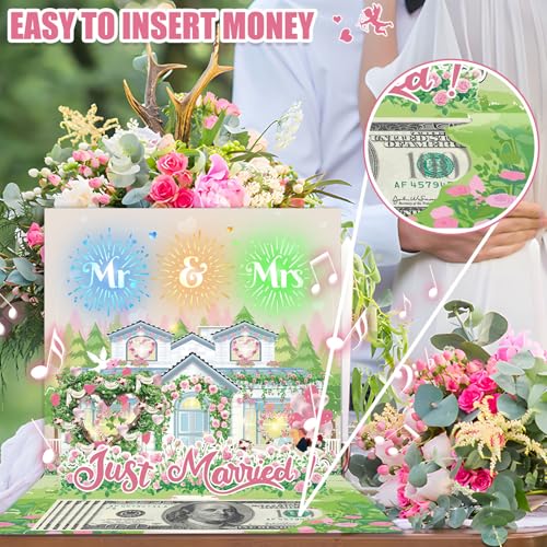 3D Pop-Up Wedding Card with Music & Fireworks - Money Holder