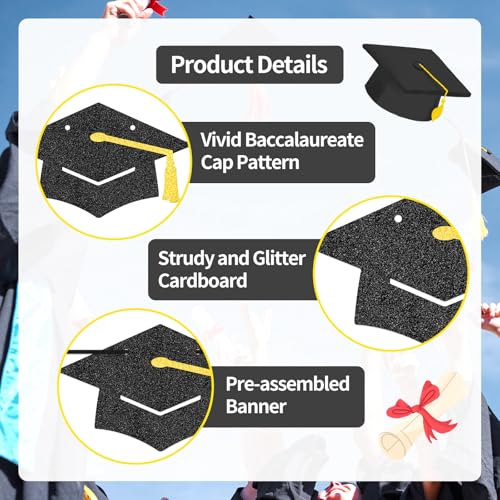 Black and Gold Graduation Banner - Pre-Strung Cap Garland for Class of 2026