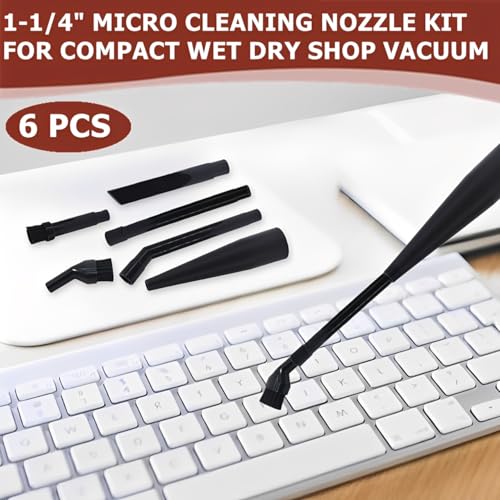 YurMemo 6-Pack Micro Cleaning Nozzle Kit for 1-1/4" Shop Vacuum - Black