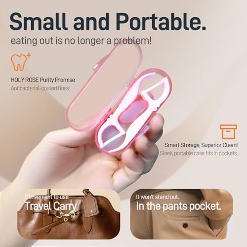 Holy Rose Pink Mint Dental Floss Picks with Portable Case 60 Count