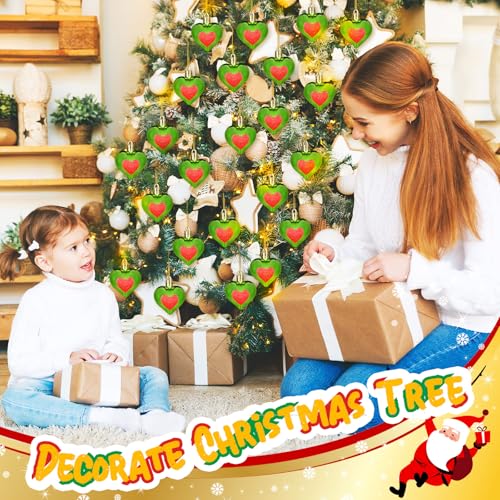 Lunmon 1.8 Inch Christmas Heart Ornaments - Lime Green & Red Set of 24 - Classic Variation
