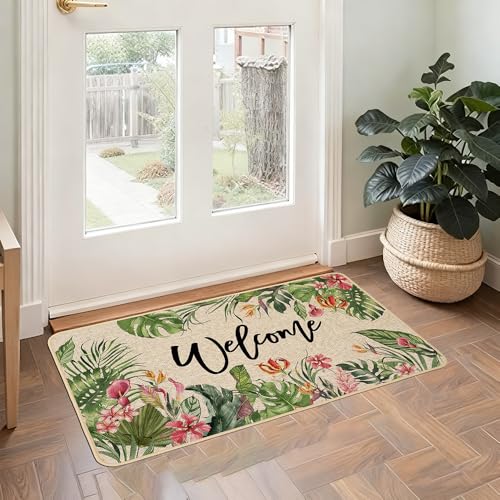 Summer Tropical Banana & Monstera Leaves Doormat 17x29 Inch Non-Slip Entry Rug