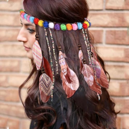 Campsis Boho Feather Headband Hippie Gypsy Costume Hair Accessory