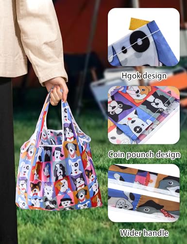GAUENEEN 4-Pack Reusable Grocery Bags - Foldable, Waterproof Tote Bags