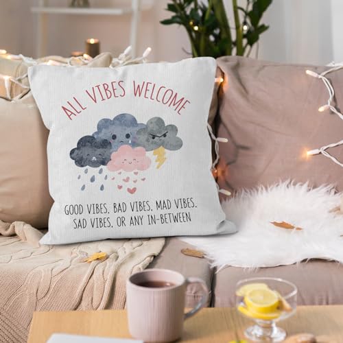 VRW 18x18 White Inspirational Throw Pillow Cover - Good Vibes Decor, Pack of 1