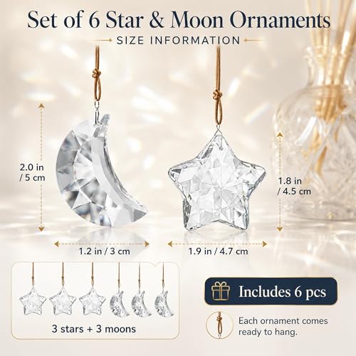 6pcs Clear Crystal Star & Moon Prisms Ornaments for Ramadan