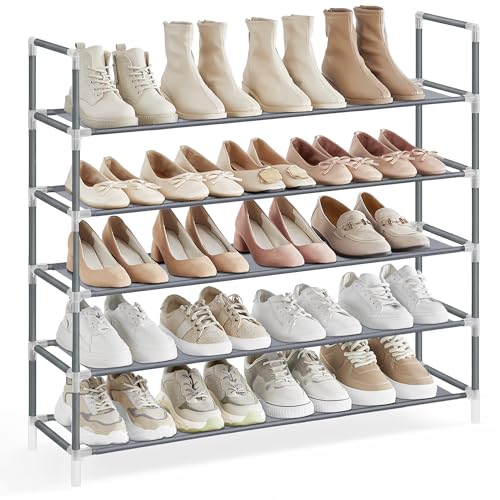 SONGMICS Grey 5-Tier Shoe Rack, 37-Inch Shoe Storage Organizer for Closet & Entryway