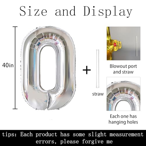40 Inch Giant Silver Number 0 Foil Balloon Birthday Party Decoration