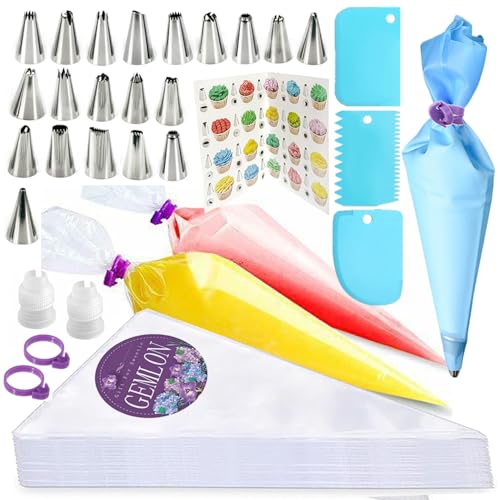 GEMLON 12-Inch Piping Bags and Tips Set - 100-Piece Cake Decorating Kit