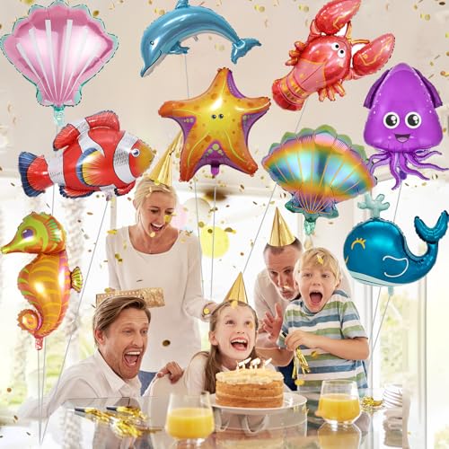 9 Pc Ocean Sea Animal Foil Balloon Set for Under The Sea Party Decor