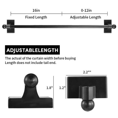 2 Pcs Magnetic Curtain Rods for Metal Door 16 to 28 Inch, 1/2" Multi-use Adjustable Appliance Magnetic Rod for Window Frames, Cabinets, Refrigerators, Dishwashers(Black)