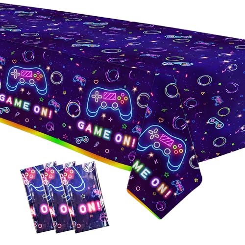 Gamer Birthday Party Tablecloths - Neon Glow, 3 Pack, 108x54
