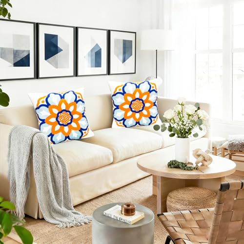 RYSMIYOU Boho Floral Throw Pillow Covers 16x16 Set of 2 Dahlia