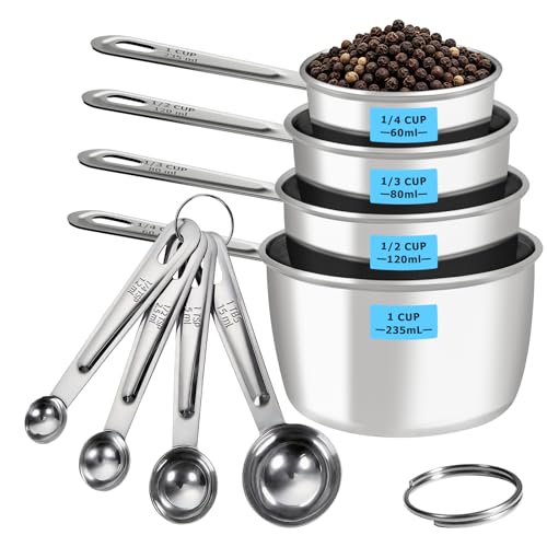 8-Piece Stainless Steel Measuring Cups & Spoons Set - Food Grade, Engraved Measurements
