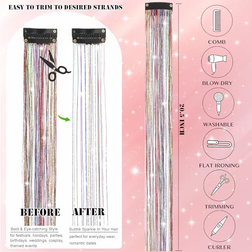 Aouuhe Clip-in Hair Tinsel Kit - 18 Pcs 20.5 Inch Glitter Hair Extensions