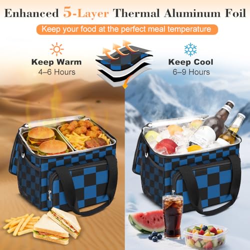 Coobiiya Insulated Lunch Box for Men & Women - 12L Denim Check