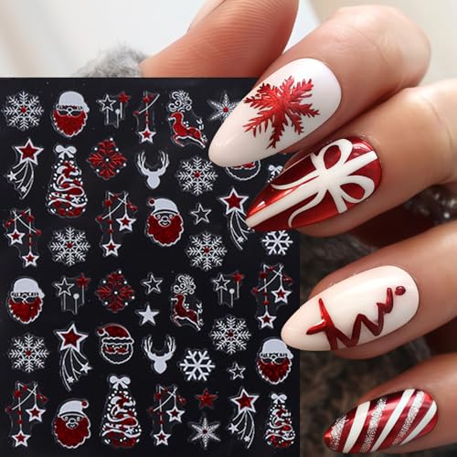 Christmas Nail Stickers 9 Sheets 3D Self-Adhesive Holiday Nail Art Decals