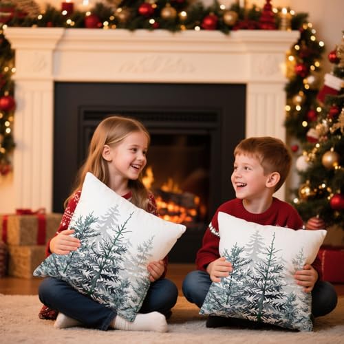 Blue Christmas Tree Pillow Covers 20x20 Inch Set of 2 - Artmag
