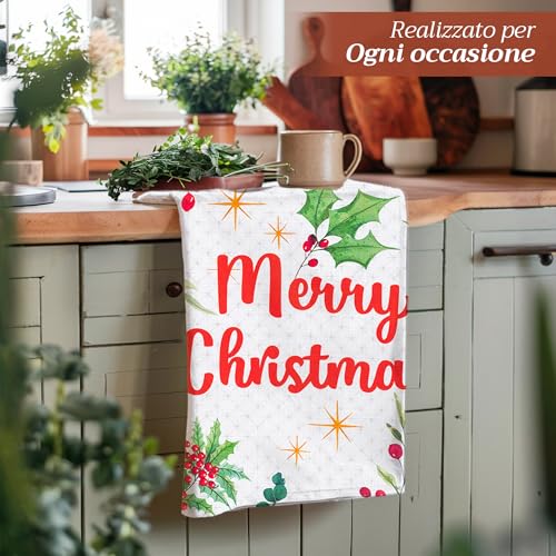 Poinsettia Christmas Kitchen Towels Set of 3 - Watercolor Holiday Decor