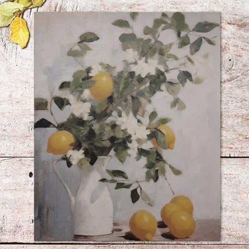 Vintage Lemon Kitchen Wall Art Print - Botanical Fruit Poster