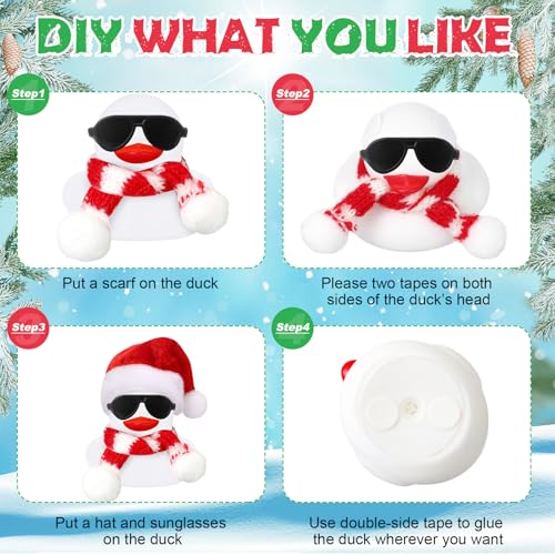 48 Sets Christmas Rubber Duck Toy with Sunglasses Hats & Scarves - Xmas Decor & Gifts