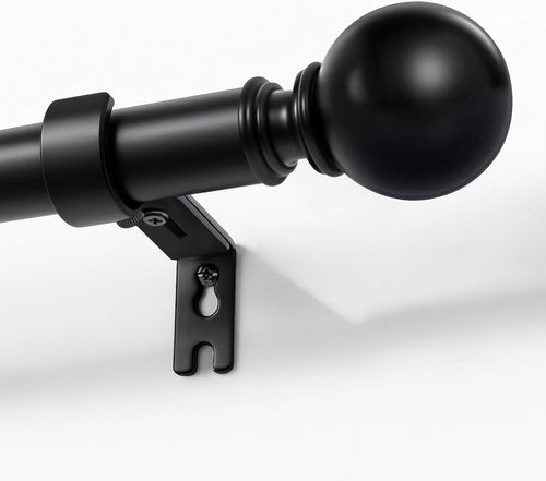 Joydeco Black Curtain Rods - Heavy Duty Adjustable Design for Windows 32 to 120 Inches | 1 Inch Diameter