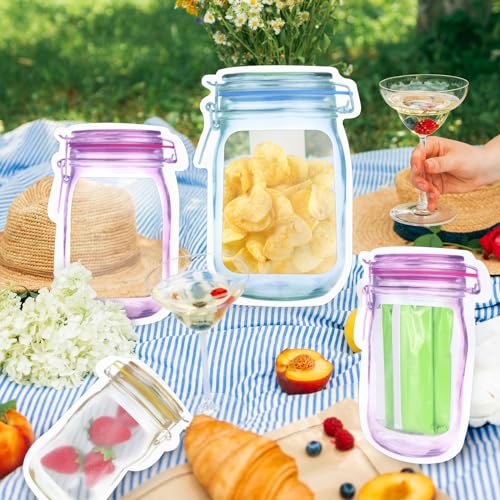 Fireboomoon 30 PCS Reusable Mason Jar Pattern Zipper Bags - Airtight, Leak-Proof Food Storage Pouches for Travel & Camping