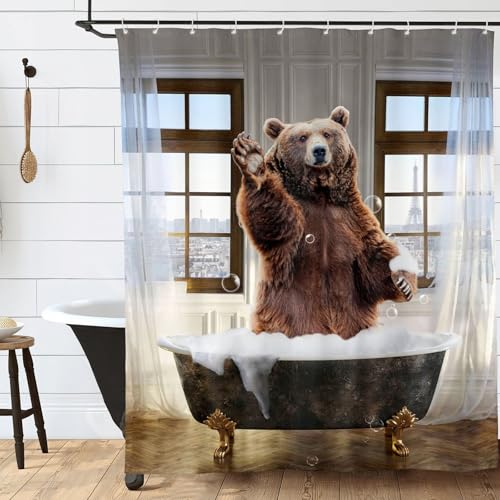 GKMAOLT Funny Bear Shower Curtain 60x72 Inches with 12 Hooks Waterproof Fabric