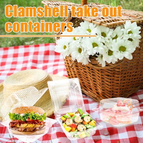 50 Pack Clear Plastic Clamshell Food Containers, Hinged Takeout Trays