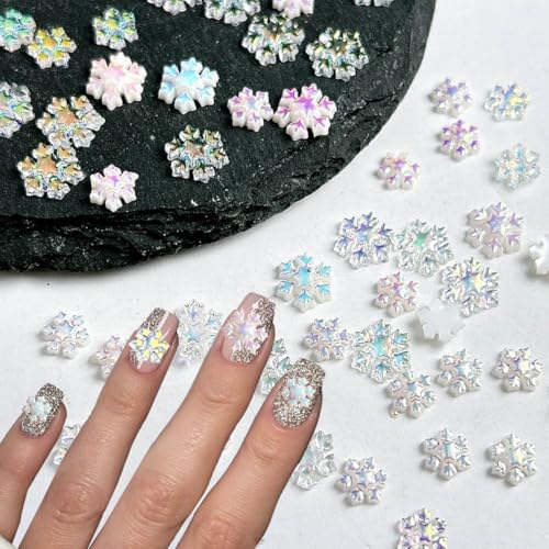 100Pcs Christmas Snowflake Nail Charms 3D Resin Rhinestones