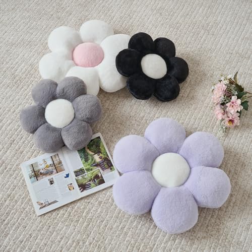 PLAYSKY White Daisy Pillow 14.9 inch Soft Decorative Throw Cushion for Couch Bed