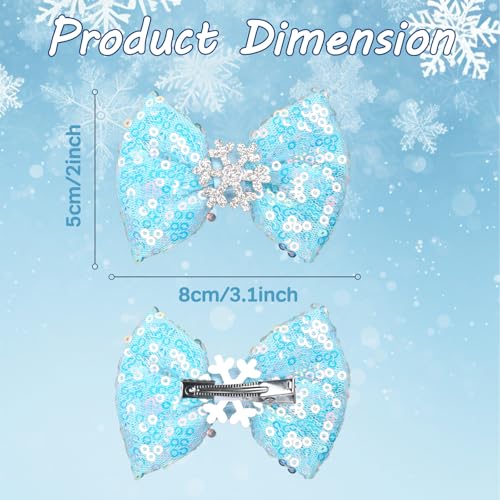 Blue Glitter Snowflake Hair Bow Clips Christmas Winter Barrettes 2Pcs