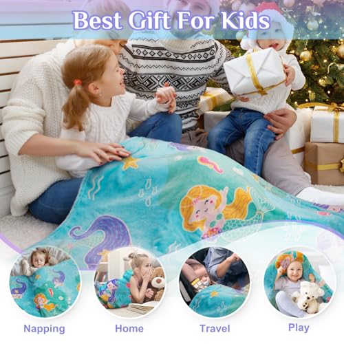 Levens Blue Mermaid Glow in the Dark Throw Blanket, Soft Plush 50"x60" Gift