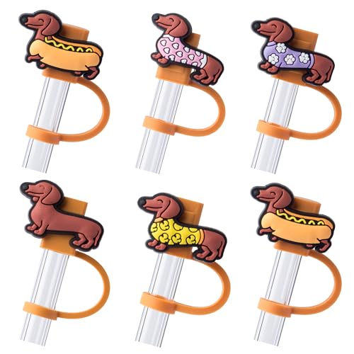 Dachshund Dog Straw Toppers - 6PCS Silicone Covers for Stanley Cups
