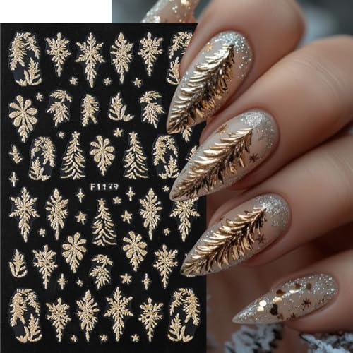 Christmas Gold Nail Stickers Snowflake Tree Decals 8 Sheets