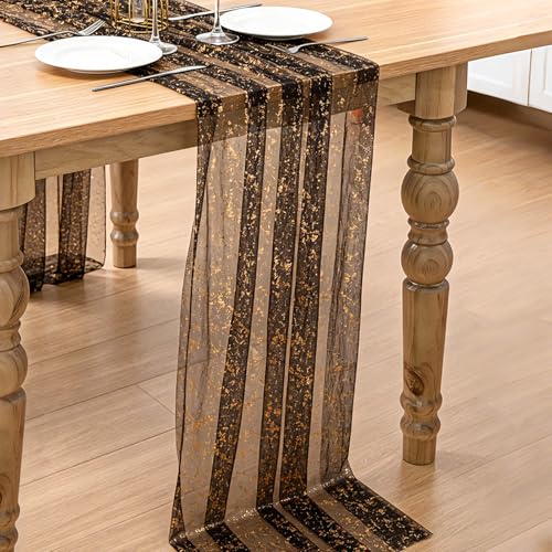 Black Glitter Table Runner 10Ft Sheer Chiffon Cheesecloth for Wedding Party