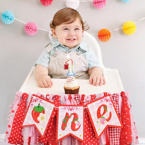 Strawberry 1st Birthday High Chair Banner - Sweet One Decor