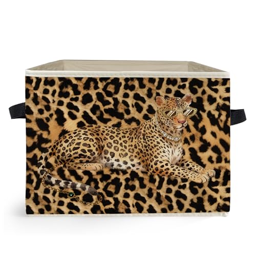 Trendy Leopard Print Collapsible Storage Bin for Clothes & Books