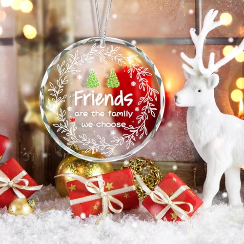 Friends Christmas Ornament Gift for Friendship - Glass Holiday Decoration with Double Side Print - 3.14 Inch - Friends Variation