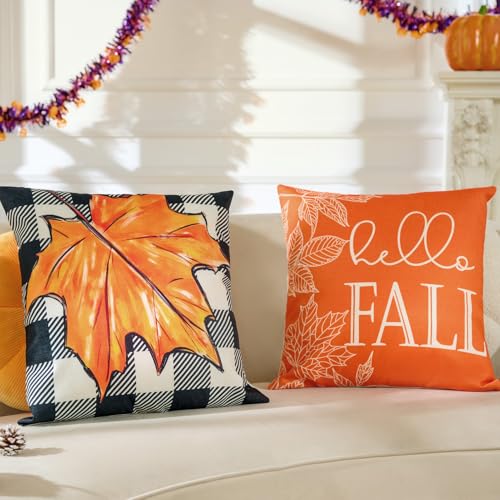 Hongsome Fall Decor Pumpkin Linen Throw Pillow Covers Set of 4 18x18in