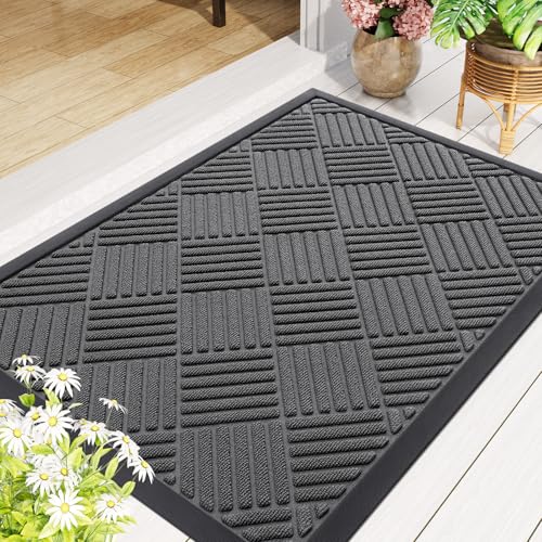 Smiry Grey Natural Rubber Front Door Mat 29.5x17 Inch - Non-Slip