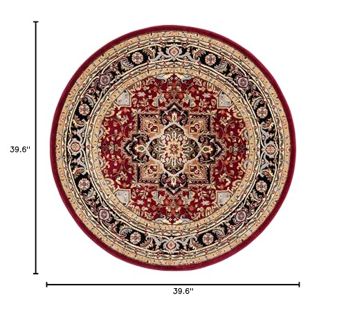 SAFAVIEH Lyndhurst Collection Area Rug - 3'3" Round, Red & Black, Traditional Oriental Design, Non-Shedding & Easy Care, Ideal for High Traffic Areas in Living Room, Bedroom (LNH330B)
