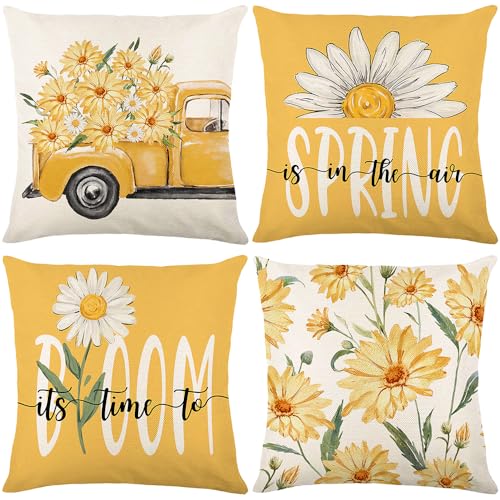Farmhouse Floral Throw Pillow Covers - Set of 4, 18x18 Inches