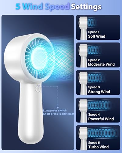 Portable Handheld Fan with 5 Speeds Rechargeable Cooling Fan for Travel & Outdoor