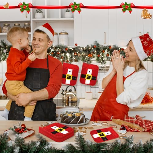 Roshtia Christmas Pot Holders with Pocket - Santa Xmas Kitchen Accessories (12 Pack)