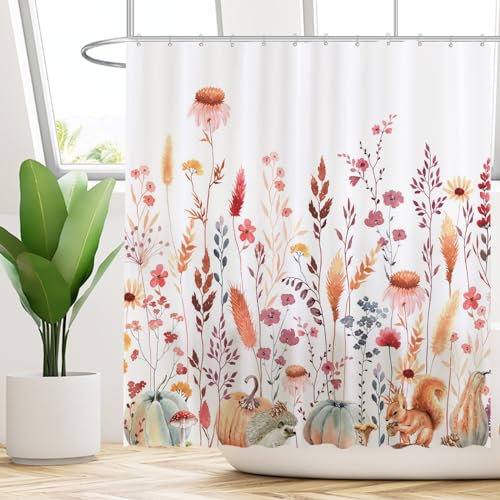 Funnytree Watercolor Fall Floral Shower Curtain, 72"x72" Boho Farmhouse