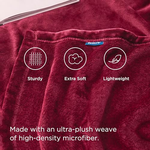 Bedsure King Size Burgundy Fleece Blanket - Soft Plush Microfiber