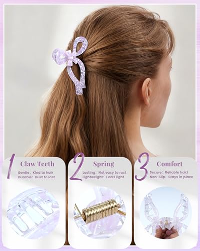 ACECHA 2 Pack Cute Bow Hair Claw Clips, Acrylic Sparkly Non-Slip Hair Clips