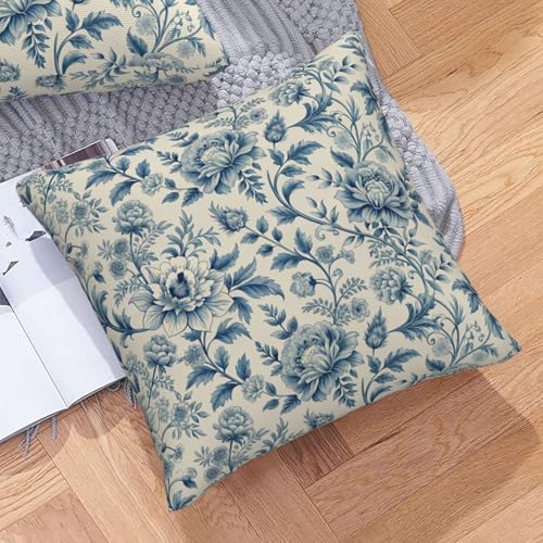 Chinoiserie Floral Throw Pillow Covers, Blue & White, 20x20 Inch Set of 2